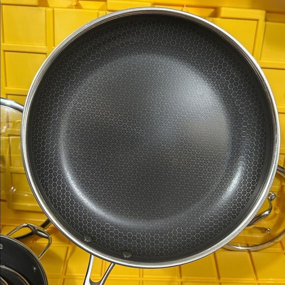 HEXCLAD 7 Piece Nonstick Stainless Steel Frying Pan Set 8 10 12" Lids Wok M $600 - Picture 5 of 10